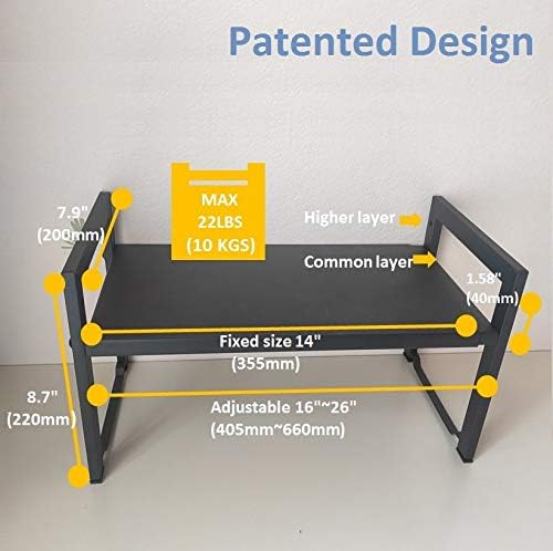 2 Pack Expandable Cabinet Shelf Organizer 16-26" L Stackable Kitchen Counter Shelves Rack Stand Sink Riser Countertop Storage Black (Normal 7.9”D) - Image 2