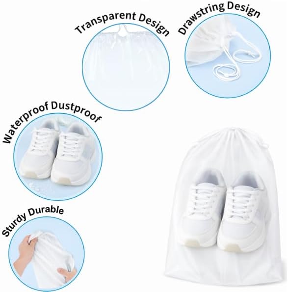 InfinitePack Large Transparent Shoe Bags for Travel, Portable Shoe Bags, Shoes Pouch Storage Organizer with Drawstring for Men & Women aClear Window Shoes Pouch with Rope - Image 3
