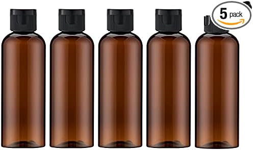 LISAPACK 3.4 oz Travel Bottles for Toiletries, Plastic Shampoo Containers | 5pcs small size dispenser, squeeze tubes, leak proof, small empty for liquid, lotion, conditioner, soap, 100 ml, TSA, brown by Lisapack