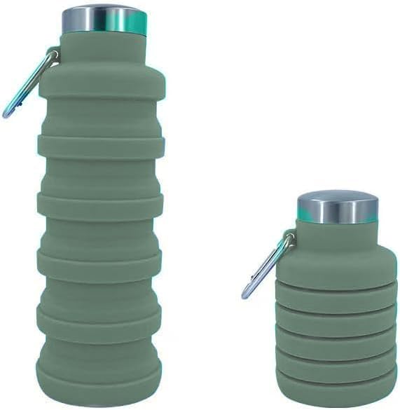 Collapsible Water Bottles 17oz, Odorless BPA-Free Silicone, Leak-Proof Foldable Reusable Bottle - Perfect for Travel Sports Gym Hiking Camping Cycling - Light Taupe - Image 2