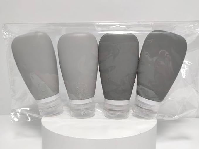 Travel Bottles for Toiletries, TSA Approved 3oz Leak Proof Silicone Soft Refillable Squeeze Travel Size Containers BPA Free for Cleansers, Lotions, Shampoo, Conditioner 4pk (2Black-2Gray) - Image 3