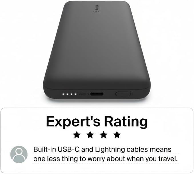 Belkin 10K 23W Portable Charger Power Bank, Integrated USB C and LTG Cables | Fast Charging, iPhone 17, Samsung Galaxy, Pixel, Airpods, iPad, Battery Pack, USB C Port, USB C Cable, Lightning Cable - Image 5