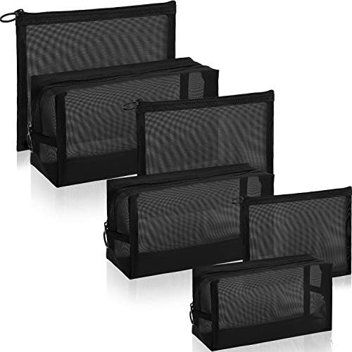 6 Pieces Mesh Makeup Bags Mesh Cosmetic Bag Portable Travel Organizing Zipper Pouch Toiletries Makeup Pouches for Home Office Travel Accessories by Boao