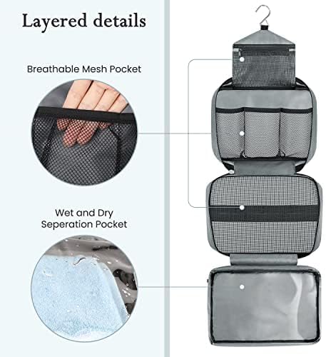 Maliton Toiletry Bag for Men & Women Travel Toiletry Bag Hanging Toiletry Bag Hygiene Organizer with 4 Compartments Waterproof Bathroom Shower Bag Large Toiletries Travel Bag (Gray) - Image 8