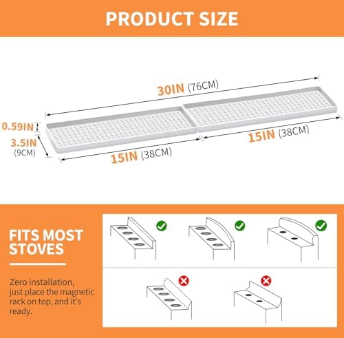 BFONS 30 Inch Silicone Magnetic Stove Top Shelf, Kitchen Over Stove Spice Rack Shelf Apartment Home Must Haves Kitchen Gadgets for Above Stovetop Seasoning Organization Storage (White) - Image 7
