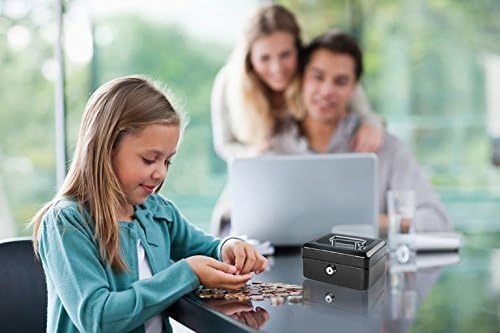 Decaller Small Cash Box with Key Lock, Double Layer Metal Money Box for Home Security, Portable Locking Box, 5.9" x 4.7" x 3.2", Black - Image 8