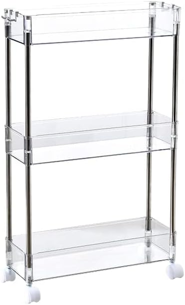 Chris.W Slim Storage Cart 3 Tier with Wheels, Clear Bathroom Cart Organizer, Mobile Shelving Unit Rolling Utility Cart, Slide Out Organizer for Kitchen, Bathroom, Laundry, Narrow Places, Office 5.2" W - Image 4