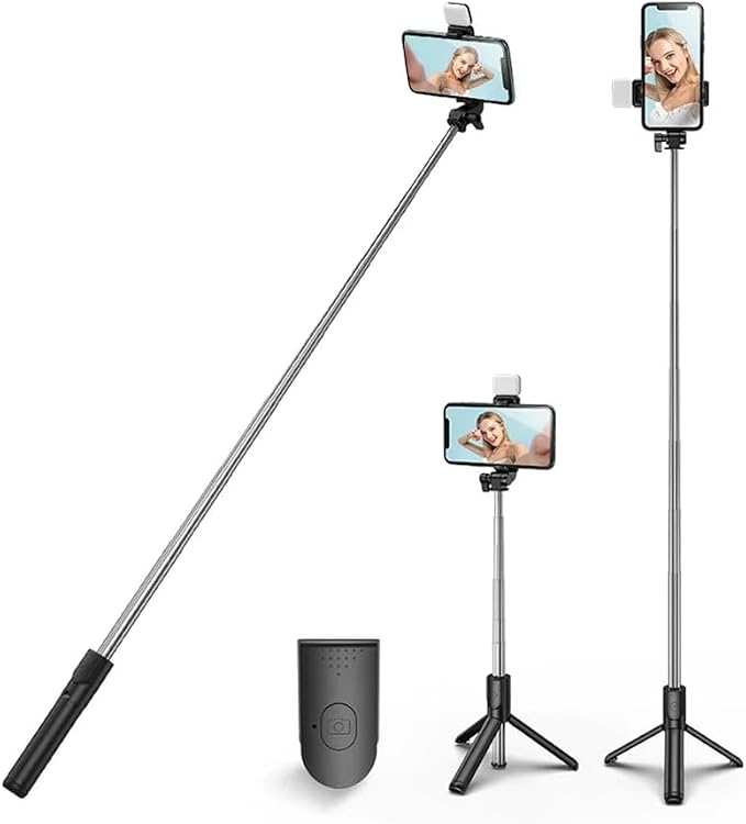 XIHAMA Selfie Stick Tripod with Light,3 in 1 Extendable Selfie Stick with Wireless Remote,Portable Phone Tripod Stand Compatible with iPhone 16 15 14,Samsung Smartphone and More by XIHAMA