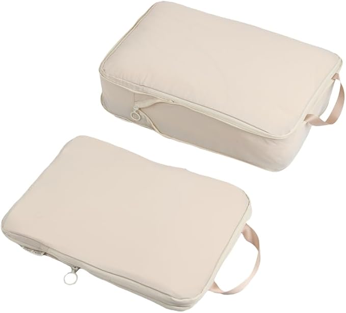 4 Set Compression Packing Cubes, Expandable Travel Organizer Bags, Water-Repellent Nylon, Space-Saving Luggage Set for Suitcase, Carry-on, Home Storage (4, Beige, Compression) - Image 8