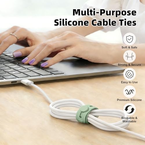56Pcs Silicone Cable Ties Reusable, Multipurpose Cable Management Organizer, Adjustable Fastening Cable Straps with Locking Buckles, High Elasticity Cord Organizer, Travel Essentials, 7 Colors - Image 6