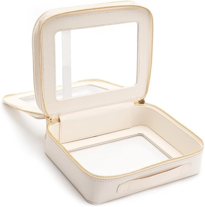 Aveniee Clear Makeup Bags, Double Layer Cosmetic Case with Separate Brush Compartment, Large Toiletry Organizer for Women, Travel Accessories Holder(2 Layers Large, White) - Image 4