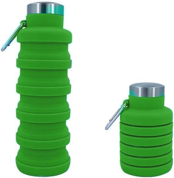 Collapsible Water Bottles 17oz, Odorless BPA-Free Silicone, Leak-Proof Foldable Reusable Bottle - Perfect for Travel Sports Gym Hiking Camping Cycling - Green - Image 2