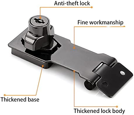 2 Packs Keyed Hasp Locks Twist Knob Keyed Locking Hasp for Small Doors, Cabinets and More,Stainless Steel Steel, Hasp Lock Catch Latch Safety Lock Door Lock with Keys (3inch, Bliack) - Image 3
