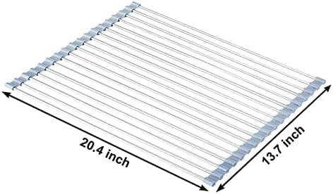 Over The Sink Dish Drying Rack, Roll Up Dish Drying Rack Kitchen Dish Rack Stainless Steel Sink Drying Rack, Foldable Dish Drainer, Gray (20.4''x13.7'') - Image 4