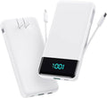 Portable Charger for iPhone,13800mAh Slim Power Bank with Built-in Cables & AC Wall Plug,All in One 4 Outputs USB C Fast Charging Battery Pack Travel Essential for iPhone 17/16/15/14,Android (White) by AONIMI