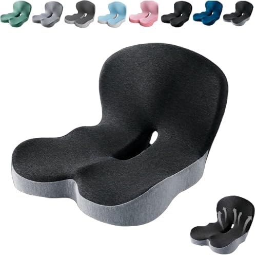 Orthopedic Cushion,Ergonomic Memory Foam L-Shaped Integrated Seat Cushions with Adjustable Strap,Ultra Breathable Non-Slip Design for Office Chair,Car,Wheelchair (Black+Gray) by Unknown
