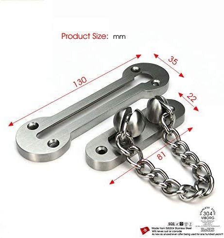 Extra-Thick Door Chain Lock- Sus304 Stainless Steel Casting Door Security Chain Guard, Heavy Duty Latch Lock for Inside Door, Brushed Nickel Finish (Deluxe Extra-Thick:3 mm) (EK-07) - Image 2
