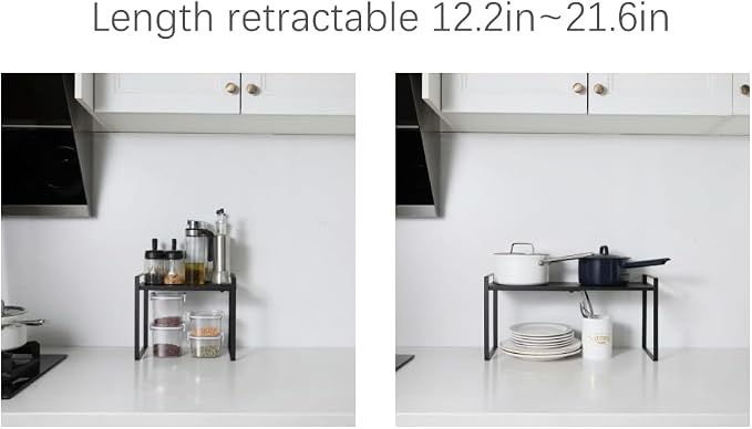 Expandable Cabinet Shelf Organizer Riser for Kitchen Pantry Cupboard Under Sink Countertop (black, 8.2’’D * 12.2-21.6’’W * 10.4’’H) - Image 5