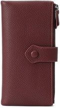 Women Slim Wallet Rfid Blocking With Passport And Credit Cards Holder Purse For Minimalist Soft Leather Zipper Monederos (wine red) by Unknown