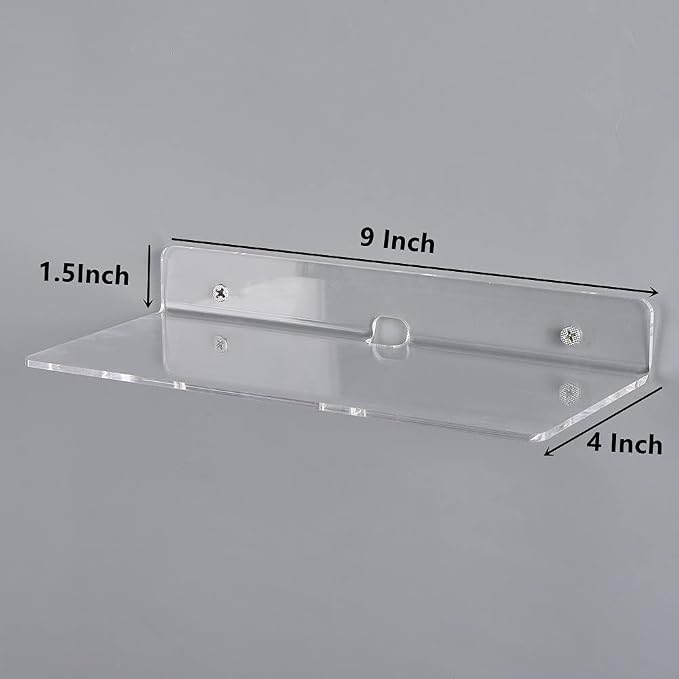 4 PCS Clear Small Acrylic Floating Wall Shelves,9 Inch Adhesive Display Shelf for Nintendo Switch/Smart Speaker/Security Cameras/Action Figures,No Damage Expand Wall Space - Image 3