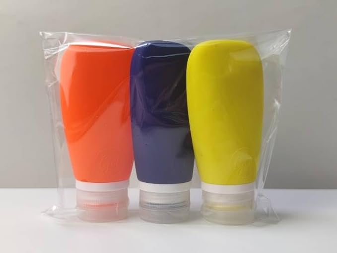Travel Bottles for Toiletries, TSA Approved 3oz Leak Proof Silicone Refillable Squeeze Travel Size Containers BPA Free for Cleansers, Lotions, Shampoo 3pk (Orange-Blue-Yellow). - Image 2