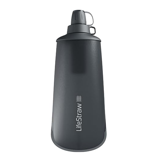 LifeStraw Peak Series — Collapsible Squeeze Bottle Water Filter System BPA Free - 650 ml for Trail Running, Camping, Hiking, Travel, Cycling, and Fishing; Dark Mountain Gray by LifeStraw