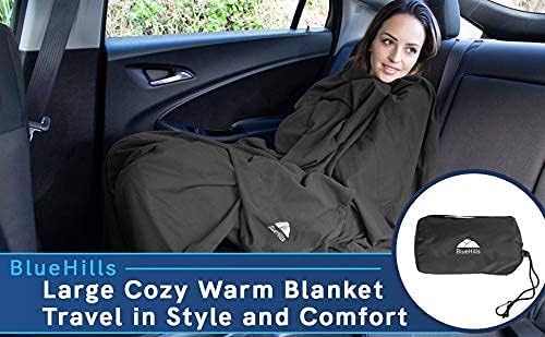 BlueHills Premium Soft Compact Travel Blanket Value Pack Set of 3 - Airplane Flight Blanket Throw in Soft with Luggage Belt Compact Pack Large Blanket for Travel Gray, Black and Royal Blue Color - Image 3