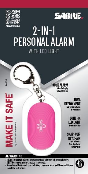SABRE 2-in-1 Personal Alarm with LED Light, 130dB Personal Safety Siren, Snap Hook for Instant Access, 1,250 Foot (381 Meters) Range, Compact Design for Easy Attachment to Purse, Bag, or Keys - Image 7