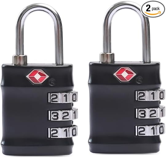 TSA Combination Lock - 2PCS Compact & Durable Luggage Locks, 3-Digit Resettable Password for Travel, Gym Lockers, Cabinets, Black by BARRYSAIL