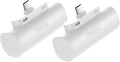 Miady 2-Pack Mini Portable Charger Built-in USB C Connector Small PowerBank | 5000mAh丨Lightweight丨for Backpack Travel丨Compatible with iPhone 17 Galaxy Android丨Ultra-Compact丨Flight-Safe丨18Wh丨White+White by Miady