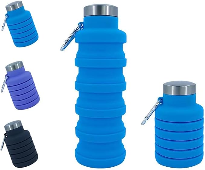 Collapsible Water Bottles 17oz, Odorless BPA-Free Silicone, Leak-Proof Foldable Reusable Bottle - Perfect for Travel Sports Gym Hiking Camping Cycling - Light Blue by VadoWorld