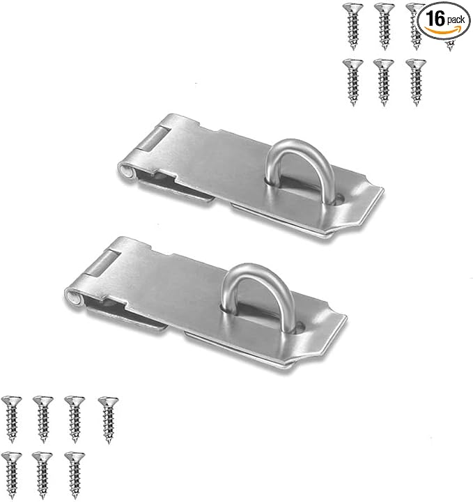 Door Locks Hasp Latch, 3 Inch Stainless Steel Safety Packlock Clasp Hasp Lock Latch, Extra Thick Door Gate Lock Hasp with Screws Brushed Finish 2 Pack by VIDYSUFYR