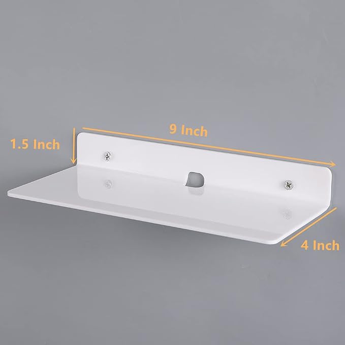 9 Inch Acrylic Floating Shelves Set of 4,Small Wall Display Shelf for Bluetooth Speakers/Security Cameras/Nintendo Switch/Action Figures,Damage-Free Wall Shelves Stick-On Shelf,White - Image 3