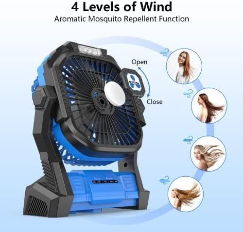 Portable Fan Rechargeable 20000mAh Cordless Battery Powered Camping Fan | with LED Lantern, Small Table Fan, USB Battery Operated Fans for Travel Bedroom Home Camping Tent Office Beach Desk Blue - Image 3