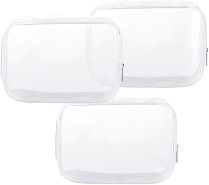 Clear Plastic Toiletry Bag Zippered Carry Pouch White Large 3 | TSA Approved, Portable Cosmetic Makeup Bag, For Vacation, Bathroom and Organizing by Homtable