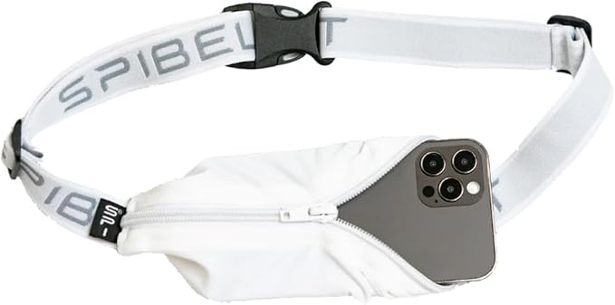 SPIbelt Running Belt Original Monochromatic, Women Men, Phone Holder for Running, Running Fanny Pack, Holder for Phone, Running Waist Pack, Adjustable Waist, [Fits All Phones]. White w/White Zipper by SPIbelt