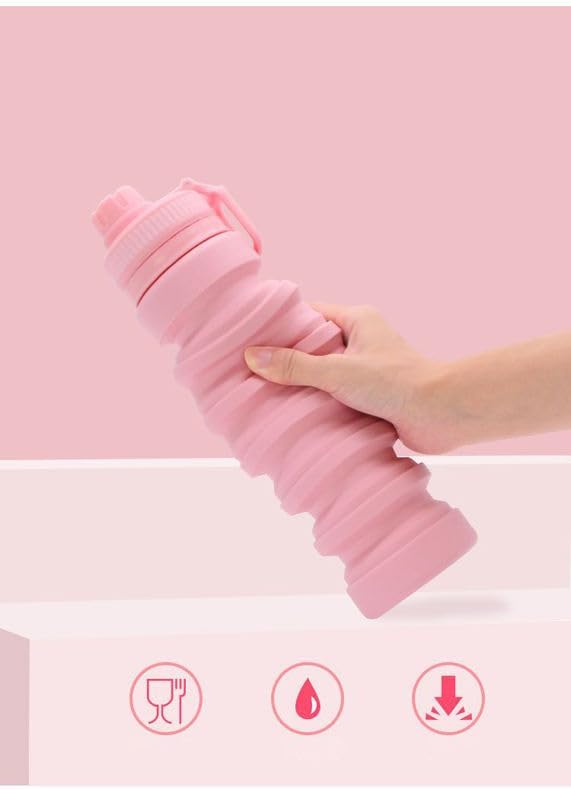 750ml Collapsible Silicone Travel Water Bottle – Foldable Portable Design, Food-Grade Material, Boiling Water Ready, Lightweight for Camping, Hiking and daily use (Pink) 3.03 X10.91 IN - Image 3