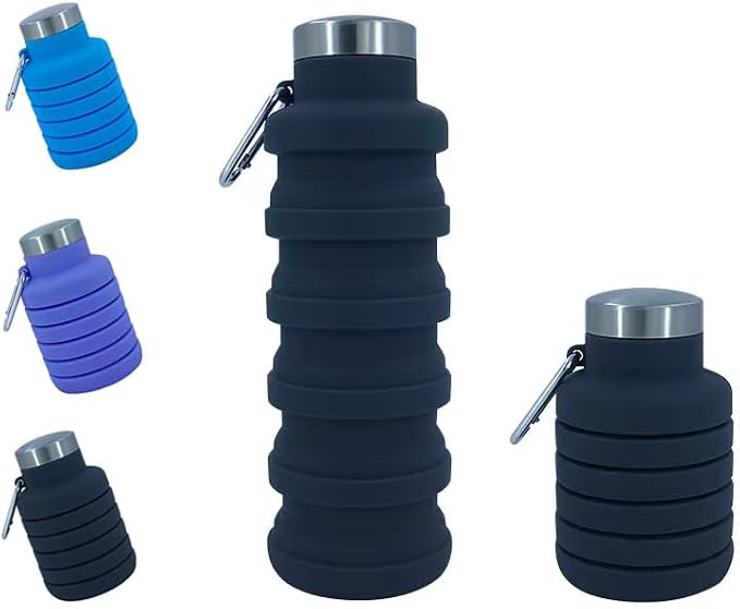 Collapsible Water Bottles 12oz, Odorless BPA-Free Silicone, Leak-Proof Foldable Reusable Bottle - Perfect for Travel Sports Gym Hiking Camping Cycling - Dark Gray by VadoWorld