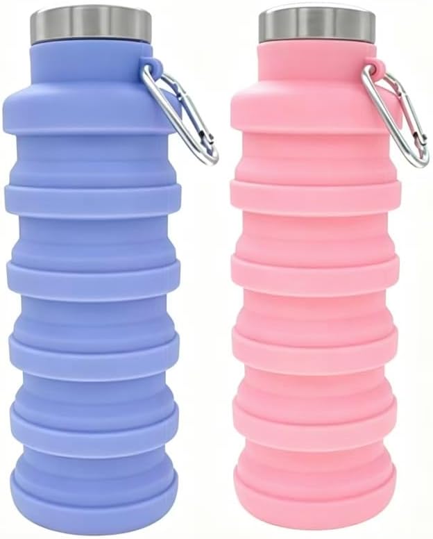 YCT Collapsible Water Bottle 17oz（500ml），Travel Portable Sport Water Bottle，Reusable Silicone Foldable Water Bottles for Gym Camping Hiking (Purple+Pink) by YCT