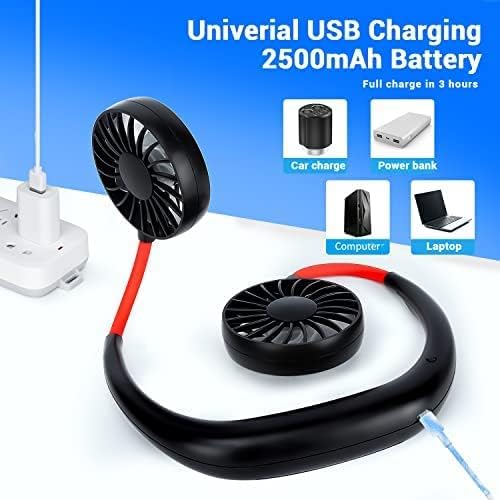 Portable Neck Fan Rechargeable Personal HandFree Fan Mini USB Wearable Neckband Sport Fan 3 Speed Adjustable 360 Degrees Rotation Perfect for Working Traveling Office Reading (2 Pack：Red Black+White) - Image 6