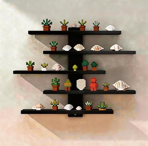 No Drill Wall Shelf, 5-Tier Black Floating Shelves with Adhesive, Damage-Free Wall Mounted Organizer for Bathroom, Kitchen, Living Room, Bedroom(Black) by Frawenleco