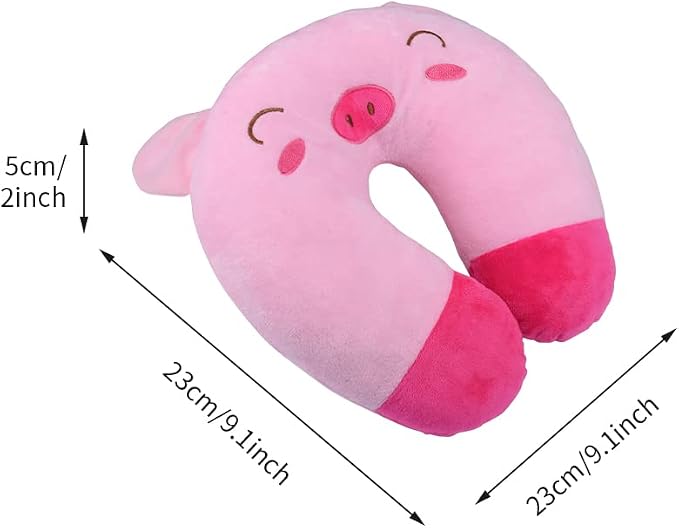EKDJKK Travel Pillow for Kids, Cute Animal Neck Pillow Support U Shaped Cushion Plush Soft Rest Reading Pillow Sleeping Pillow for Airplane Train Car (Pink Pig) - Image 2