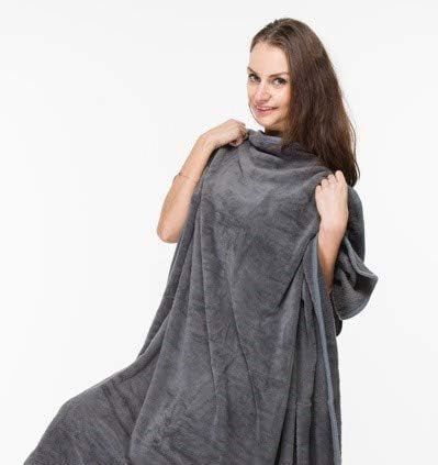 BlueHills Premium Soft Travel Blanket Pillow Value Pack Set of 2 - Airplane Flight Blanket Throw in Soft Bag with Luggage Belt Compact Pack Large Blanket for Travel Grey and Black Color - Image 5
