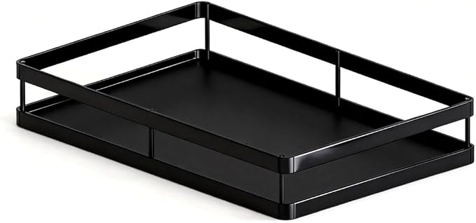 AOVA Pull Out Under Sink Organizer, Single-Tier Metal Sliding Shelf | Carbon steel basket, smooth slide-out rails, no-drill adhesive setup, for kitchen, pantry and bathroom cabinets - Image 2
