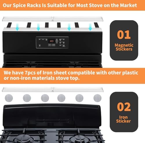 BFONS 30 Inch Silicone Magnetic Stove Top Shelf, Kitchen Over Stove Spice Rack Shelf Apartment Home Must Haves Kitchen Gadgets for Above Stovetop Seasoning Organization Storage (White) - Image 3