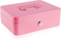 KYODOLED Large Metal Cash Box with Money Tray and Lock,Money Box with Cash Tray,Cash Drawer,9.84"x 7.87"x 3.54" Pink Large by KYODOLED