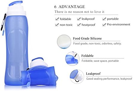 Omana 500ml Collapsible Water Bottle BPA Free Silicone Foldable Portable Leakproof Water Bottle for Outdoor Cycling School Travel Gym Hiking Sports (Blue) - Image 7