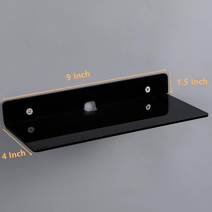 4 PCS Small Acrylic Floating Wall Shelves,9 Inch Adhesive Display Shelf for Nintendo Switch/Smart Speaker/Security Cameras/Action Figures,No Damage Expand Wall Space,Black - Image 3