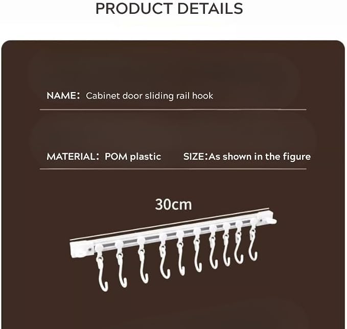 Sliding Rail Hook Rack – 30cm Adhesive Hook Bar for Kitchen, Bathroom, or Over-The-Door Storage – No-Drill Wall Mounted Hanger with Movable Hooks – Space-Saving Organizer Strip - Image 6