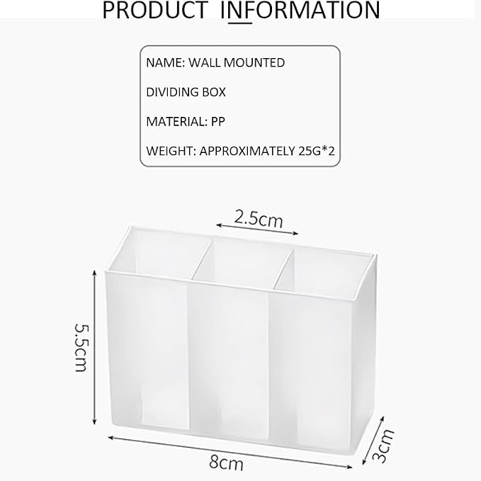 Wall Mounted Storage Box (2-Pack) – No-Drill Partition Organizer for Makeup Brushes, Lipsticks, Eyebrow Tools & Desktop Accessories – Adhesive Hanging Storage Holder - Image 3
